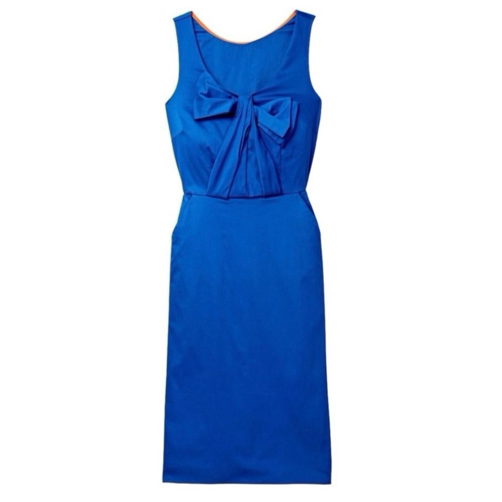Boden Sleeveless Bow Front Sheath Dress Royal Blue Lined Work Career Size Large